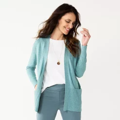 Petite Croft & Barrow® Classic Ribbed Open-Front Cardigan -Croft & Barrow Sales Store 5588506 Teal