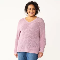 Plus Size Croft & Barrow® Placed Cable Pullover Sweater -Croft & Barrow Sales Store 5588807 Lavender