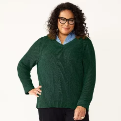 Plus Size Croft & Barrow® Placed Cable Pullover Sweater -Croft & Barrow Sales Store 5588807 Pine