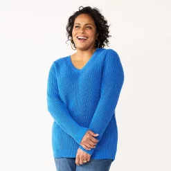 Plus Size Croft & Barrow® Placed Cable Pullover Sweater -Croft & Barrow Sales Store 5588807 Royal Blue
