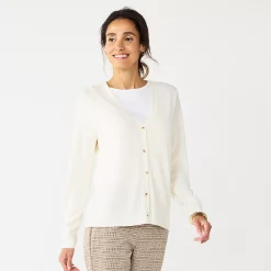 Petite Croft & Barrow® Extra Soft V-Neck Cardigan -Croft & Barrow Sales Store 5588811 Cream