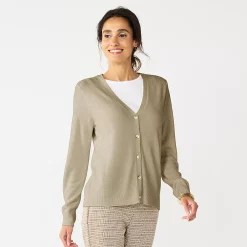 Petite Croft & Barrow® Extra Soft V-Neck Cardigan -Croft & Barrow Sales Store 5588811 Otter Heather