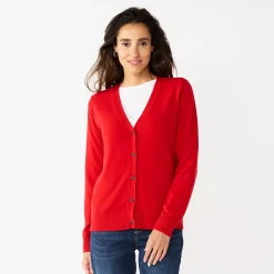 Petite Croft & Barrow® Extra Soft V-Neck Cardigan -Croft & Barrow Sales Store 5588811 Red