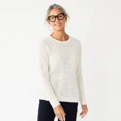 Petite Croft & Barrow® Crewneck Cable Sweater -Croft & Barrow Sales Store 5588816 Cream Nep