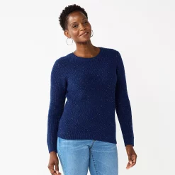 Petite Croft & Barrow® Crewneck Cable Sweater -Croft & Barrow Sales Store 5588816 Navy Nep