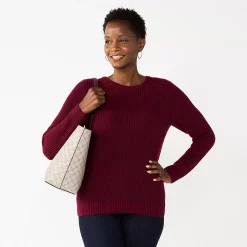 Petite Croft & Barrow® Crewneck Cable Sweater -Croft & Barrow Sales Store 5588816 Plum