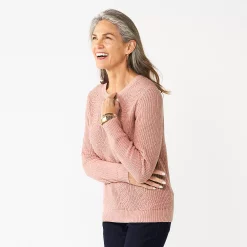 Petite Croft & Barrow® Crewneck Cable Sweater -Croft & Barrow Sales Store 5588816 Rose