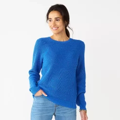 Petite Croft & Barrow® Crewneck Cable Sweater -Croft & Barrow Sales Store 5588816 Royal Blue