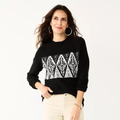 Women's Croft & Barrow® Cozy Crewneck Sweater 24 Women's Croft & Barrow® Cozy Crewneck Sweater -Croft & Barrow Sales Store 5588987 Black Fairisle