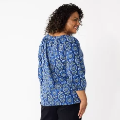 Plus Size Croft & Barrow® Three Quarter Sleeve Peasant Top -Croft & Barrow Sales Store 5614026 ALT