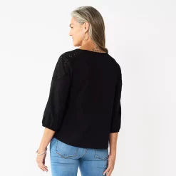 Women's Croft & Barrow® Three Quarter Sleeve Eyelet Yoke Top 10 Women's Croft & Barrow® Three Quarter Sleeve Eyelet Yoke Top -Croft & Barrow Sales Store 5634598 ALT