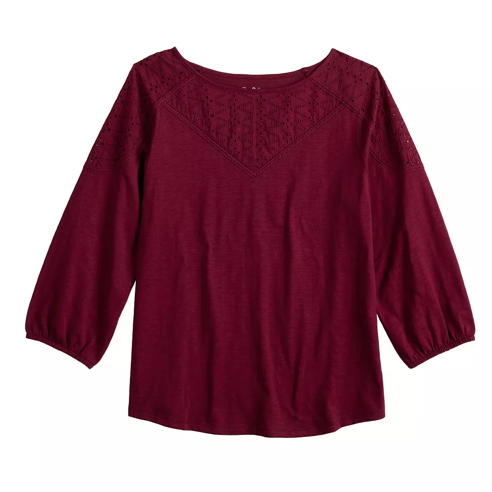 Women's Croft & Barrow® Three Quarter Sleeve Eyelet Yoke Top 6 Women's Croft & Barrow® Three Quarter Sleeve Eyelet Yoke Top - Image 6