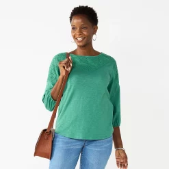 Women's Croft & Barrow® Three Quarter Sleeve Eyelet Yoke Top 9 Women's Croft & Barrow® Three Quarter Sleeve Eyelet Yoke Top -Croft & Barrow Sales Store 5634598 Green