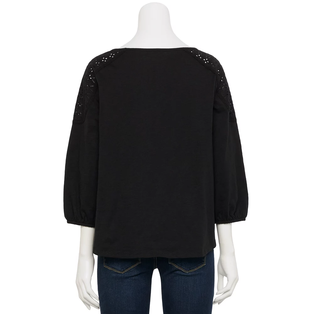 Petite Croft & Barrow® Three-Quarter Sleeve Eyelet Yoke Top 5 Petite Croft & Barrow® Three-Quarter Sleeve Eyelet Yoke Top - Image 5