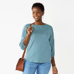 Petite Croft & Barrow® Three-Quarter Sleeve Eyelet Yoke Top 7 Petite Croft & Barrow® Three-Quarter Sleeve Eyelet Yoke Top -Croft & Barrow Sales Store 5637754 Denim Blue