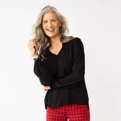 Women's Croft & Barrow® Tiered Textured Blouse -Croft & Barrow Sales Store 5659396 Black