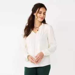 Women's Croft & Barrow® Tiered Textured Blouse -Croft & Barrow Sales Store 5659396 Egret