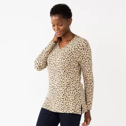 Women's Croft & Barrow® V-Neck Tunic Top -Croft & Barrow Sales Store 5666695 Beige Animal Dot