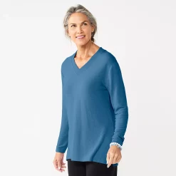 Women's Croft & Barrow® V-Neck Tunic Top -Croft & Barrow Sales Store 5666695 Liam Blue