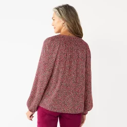 Women's Croft & Barrow Print Smocked Peasant Top -Croft & Barrow Sales Store 5673631 ALT