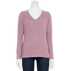 Petite Croft & Barrow® V-Neck Long Sleeve Top -Croft & Barrow Sales Store 5676626 Lavender Herb