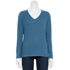 Petite Croft & Barrow® V-Neck Long Sleeve Top -Croft & Barrow Sales Store 5676626 Liam Blue