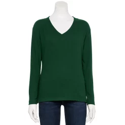 Petite Croft & Barrow® V-Neck Long Sleeve Top -Croft & Barrow Sales Store 5676626 Pine Grove