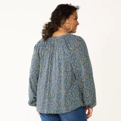 Plus Size Croft & Barrow® Smocked Peasant Top -Croft & Barrow Sales Store 5687783 ALT