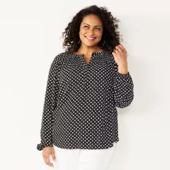 Plus Size Croft & Barrow® Smocked Peasant Top