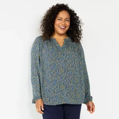 Plus Size Croft & Barrow® Smocked Peasant Top -Croft & Barrow Sales Store 5687783 Navy Floral