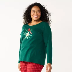 Plus Size Croft & Barrow® Holiday Motif Graphic Tee -Croft & Barrow Sales Store 5726116 Olive Cardinal