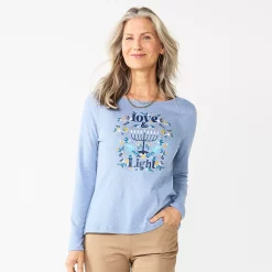 Petite Croft & Barrow® Christmas Graphic Tee -Croft & Barrow Sales Store 5726272 Blue Love And Light
