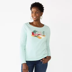 Petite Croft & Barrow® Christmas Graphic Tee -Croft & Barrow Sales Store 5726272 Mint Palm Warm Wishes