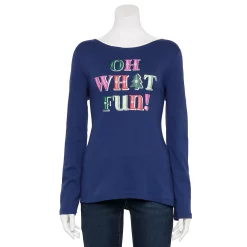 Petite Croft & Barrow® Christmas Graphic Tee -Croft & Barrow Sales Store 5726272 Navy Oh What Fun