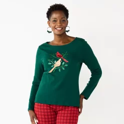 Petite Croft & Barrow® Christmas Graphic Tee -Croft & Barrow Sales Store 5726272 Olive Cardinal