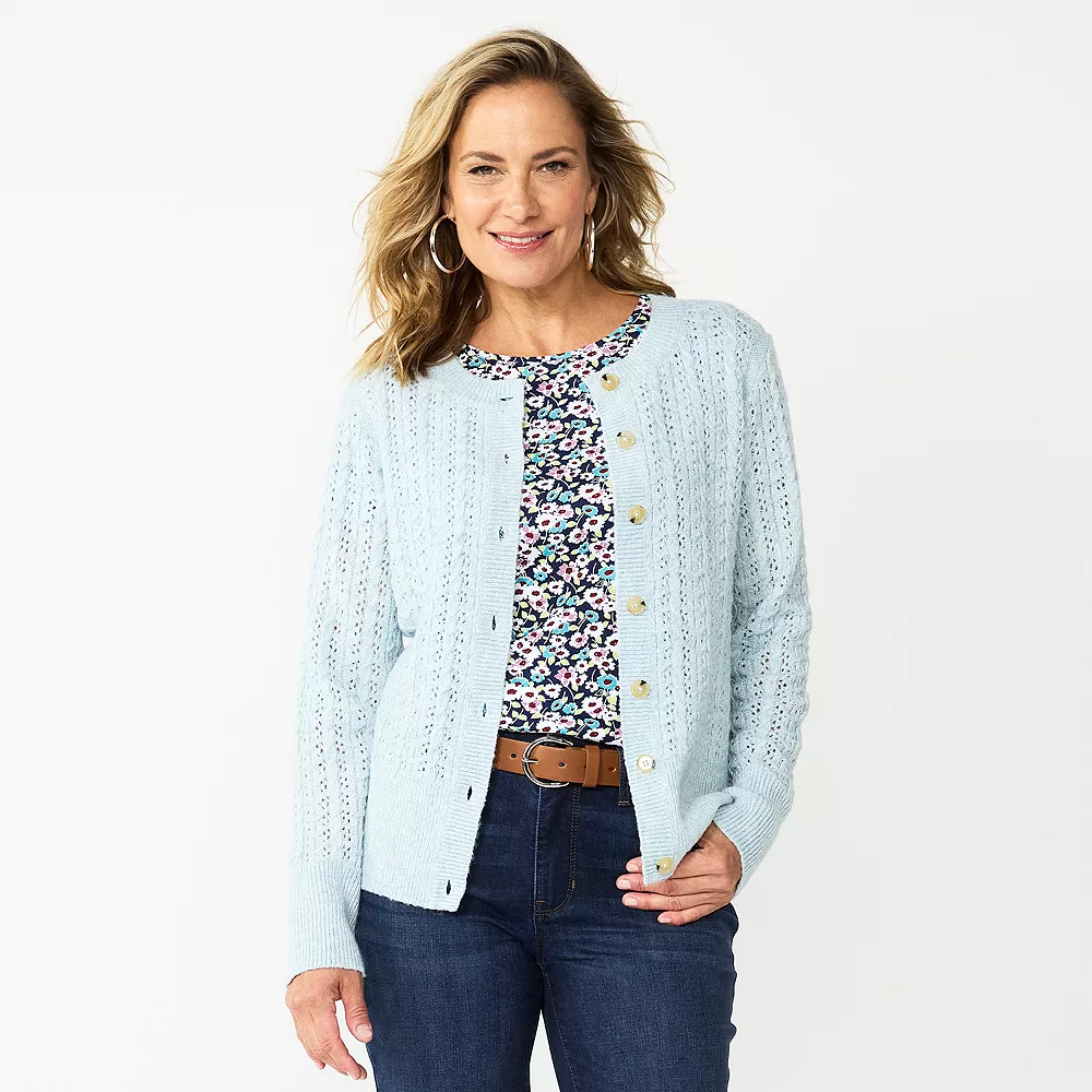 Women's Croft & Barrow® Crewneck Cardigan 3 Women's Croft & Barrow® Crewneck Cardigan - Image 3