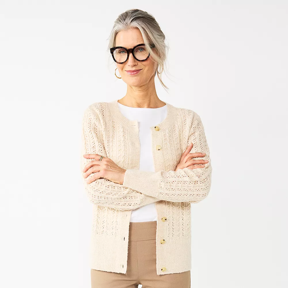Women's Croft & Barrow® Crewneck Cardigan 2 Women's Croft & Barrow® Crewneck Cardigan - Image 2