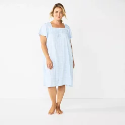 Plus Size Croft & Barrow® Short Sleeve Knit Nightgown -Croft & Barrow Sales Store 5773728 Blue Checks