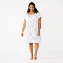 Plus Size Croft & Barrow® Short Sleeve Knit Nightgown -Croft & Barrow Sales Store 5773728 Blue Pink Floral