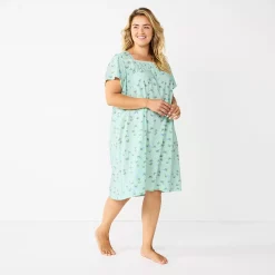 Plus Size Croft & Barrow® Short Sleeve Knit Nightgown -Croft & Barrow Sales Store 5773728 Mint Butterfly