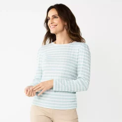 Women's Croft & Barrow® Cable Jacquard Top -Croft & Barrow Sales Store 5776228 Light Blue Stripe