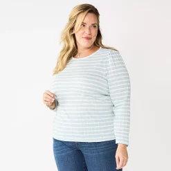 Plus Size Croft & Barrow® Cable Jacquard Top -Croft & Barrow Sales Store 5780044 Light Blue Stripe
