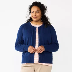 Plus Size Croft & Barrow® Crewneck Puff Sleeve Cardigan