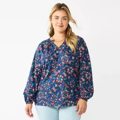 Plus Size Croft & Barrow® Raglan Sleeve Ruffle Neck Top