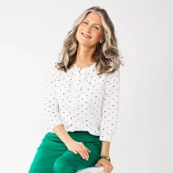 Women's Croft & Barrow® Ruffle Placket Henley Top