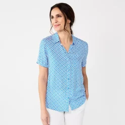 Women's Croft & Barrow® Woven Camp Shirt -Croft & Barrow Sales Store 5949460 Blue Geo