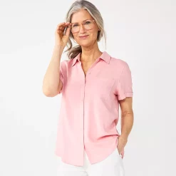 Women's Croft & Barrow® Woven Camp Shirt -Croft & Barrow Sales Store 5949460 Pink