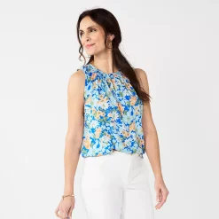 Women's Croft & Barrow® Smocked Sleeveless Shell Top -Croft & Barrow Sales Store 6167552 Blue Garden