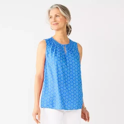 Women's Croft & Barrow® Smocked Sleeveless Shell Top -Croft & Barrow Sales Store 6167552 Blue Geo