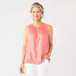 Women's Croft & Barrow® Smocked Sleeveless Shell Top -Croft & Barrow Sales Store 6167552 Coral